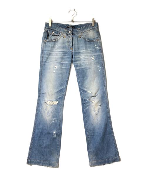 DOLCE & GABBANA（ドルチェ＆ガッバーナ）DOLCE & GABBANA (ドルチェ＆ガッバーナ) フレアダメージデニムパンツ インディゴ サイズ:40の古着・服飾アイテム