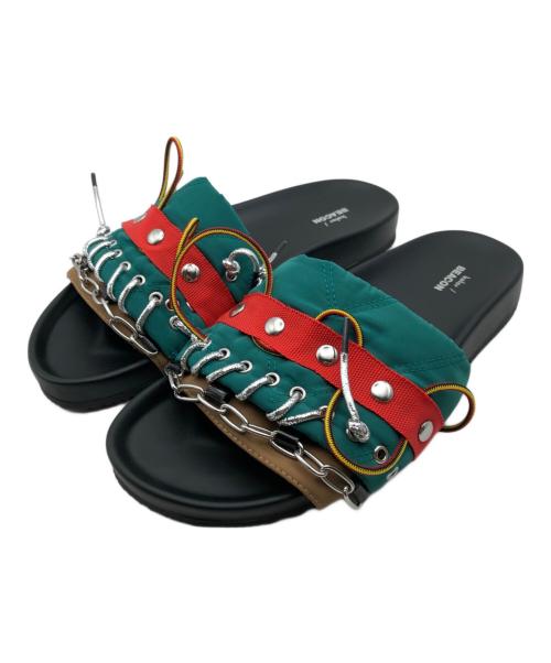 kolor/BEACON（カラービーコン）kolor/BEACON (カラービーコン) キルティング・PVCサンダル ブラック×グリーン サイズ:2の古着・服飾アイテム