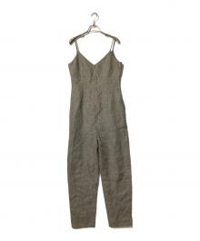 THIRD MAGAZINE（サードマガジン）の古着「リネン千鳥格子サロペット」｜ブラック×ブラウン