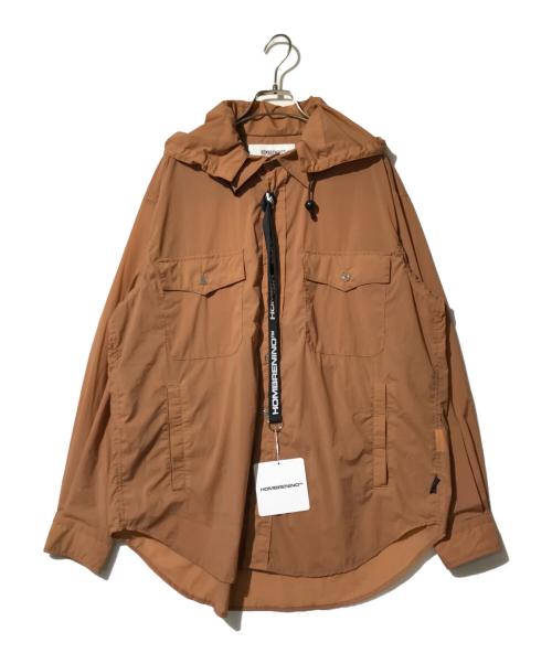 Hombre Nino（オンブレニーニョ）Hombre Nino (オンブレニーニョ) NYLON HOODED SHIRT　（ナイロン　フーデッド　シャツ） ブラウン サイズ:Mの古着・服飾アイテム