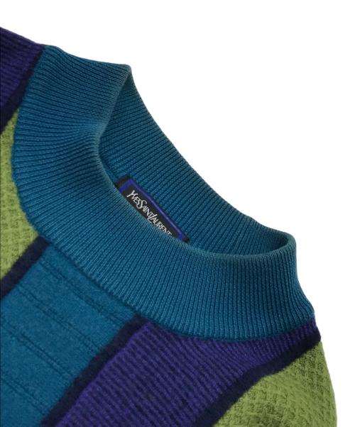 Yves Saint Laurent（イヴサンローラン）Yves Saint Laurent (イヴサンローラン) モックネックニット グリーン×ブルー サイズ:表記なしの古着・服飾アイテム