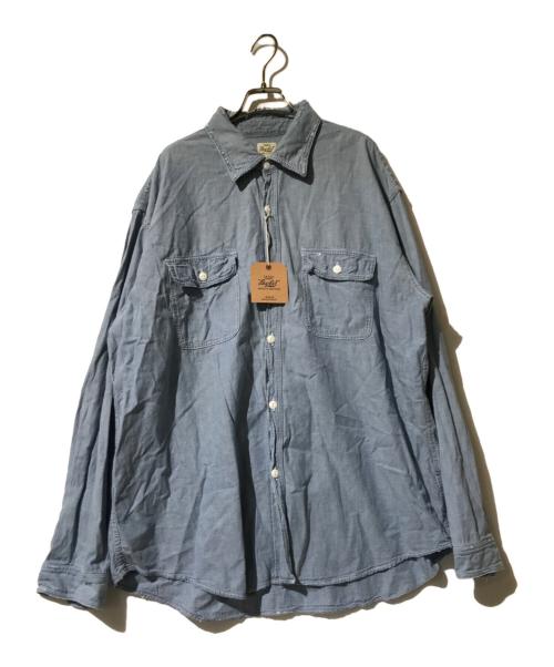 gold（ゴールド）gold (ゴールド) BLUE CHAMBRAY L/S WORK SHIRT DAMAGED　（ブルーシャンブレー　レディース　ワークシャツ　ダメージ） ブルー サイズ:XLの古着・服飾アイテム