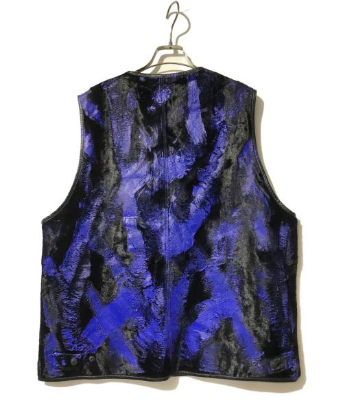 YOKE（ヨーク）YOKE (ヨーク) Hand Painted Velbet Zip vest　（ハンド　ペイント　ベルベット　ジップ　ベスト） ブラック×パープル サイズ:3 未使用品の古着・服飾アイテム