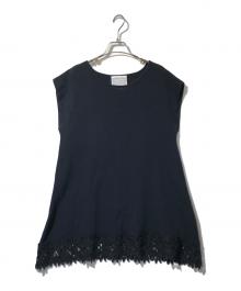 BEARDSLEY（ビアズリー）の古着「ノースリーブレース切替ニット」｜ブラック