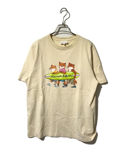 maison kitsune（メゾンキツネ）maison kitsune (メゾンキツネ) サーフィンフォックスプリントTシャツ ベージュ サイズ:Ｓの古着・服飾アイテム