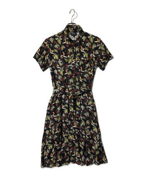 A.P.C.（アーペーセー）A.P.C. (アーペーセー) フラワープリントシャツワンピース グリーン×ブラック サイズ:34の古着・服飾アイテム