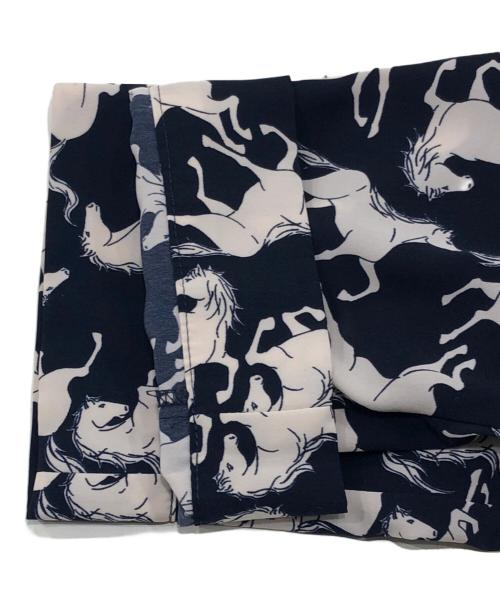 NOMBRE IMPAIR（ノンブルアンペール）NOMBRE IMPAIR (ノンブルアンペール) ツートーンホースプリント ノーカラーロングワンピース ネイビー サイズ:Fの古着・服飾アイテム