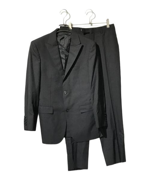 BURBERRY BLACK LABEL（バーバリーブラックレーベル）BURBERRY BLACK LABEL (バーバリーブラックレーベル) ラムウールストライプセットアップスーツ ブラック サイズ:36Ｒの古着・服飾アイテム