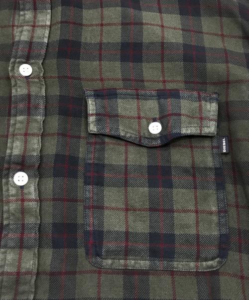 DIESEL（ディーゼル）DIESEL (ディーゼル) デザインチェックシャツ/S-MILLER SHIRT グリーン サイズ:XLの古着・服飾アイテム