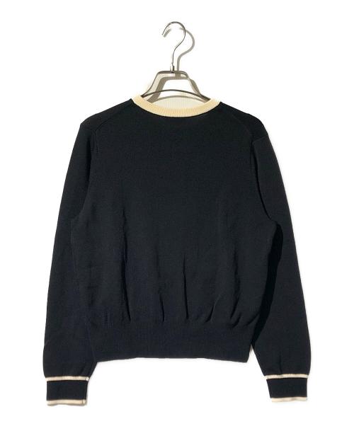 allureville（アルアバイル）allureville (アルアバイル) 配色ポケットクルーカーディガン ベージュ×ブラック サイズ:2の古着・服飾アイテム