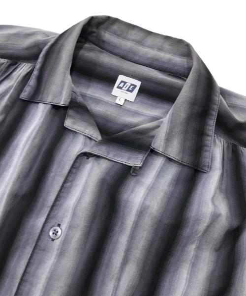 AiE（エーアイイー）AiE (エーアイイー) ストライプペインターシャツ ブラック×パープル サイズ:Lの古着・服飾アイテム