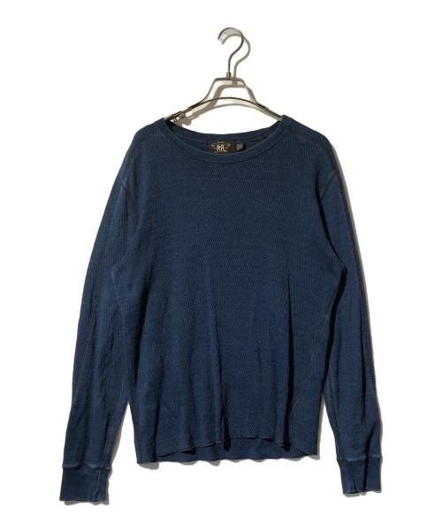 RRL（ダブルアールエル）RRL (ダブルアールエル) インディゴジャガードニットクルーネックT ネイビー サイズ:Mの古着・服飾アイテム