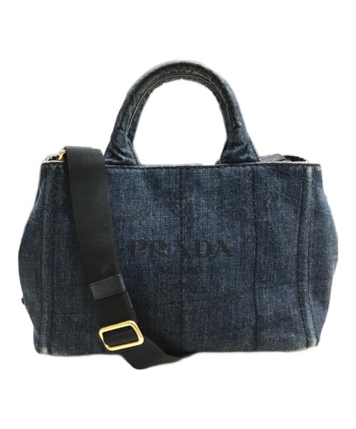PRADA（プラダ）PRADA (プラダ) ミニカナパ/デニムキャンバストートバッグ インディゴの古着・服飾アイテム