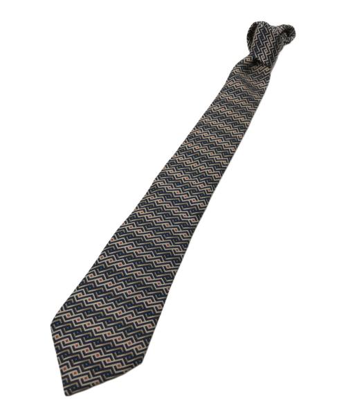 HERMES（エルメス）HERMES (エルメス) シルクネクタイ ネイビー×ベージュ サイズ:Ｆの古着・服飾アイテム