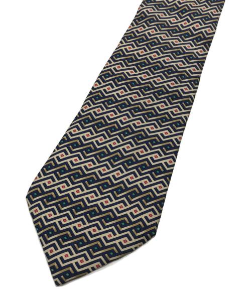 HERMES（エルメス）HERMES (エルメス) シルクネクタイ ネイビー×ベージュ サイズ:Ｆの古着・服飾アイテム