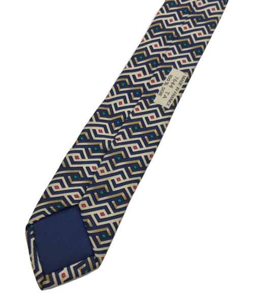 HERMES（エルメス）HERMES (エルメス) シルクネクタイ ネイビー×ベージュ サイズ:Ｆの古着・服飾アイテム