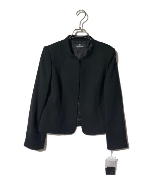 Aquascutum（アクアスキュータム）Aquascutum (アクアスキュータム) ステッチがポイントのノーカラーアンサンブル ブラック サイズ:9の古着・服飾アイテム