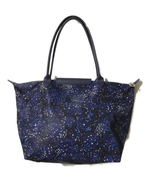LONGCHAMP（ロンシャン）LONGCHAMP (ロンシャン) Le Pliage Fleur Large Shoulder Tote（リ　プリアージュ　フルール　ラージ　ショルダー　トート） ブルーの古着・服飾アイテム