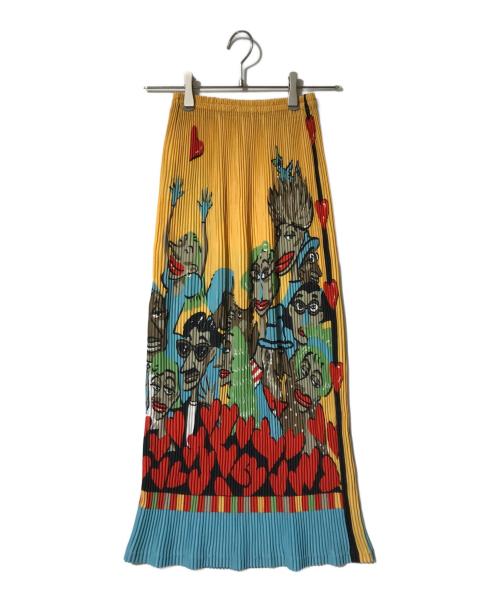 Alberobello（アルベロベロ）Alberobello (アルベロベロ) プリントプリーツスカート レッド×イエロー サイズ:不明の古着・服飾アイテム