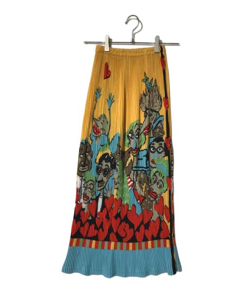 Alberobello（アルベロベロ）Alberobello (アルベロベロ) プリントプリーツスカート レッド×イエロー サイズ:不明の古着・服飾アイテム