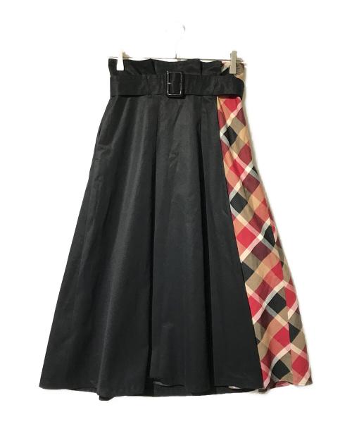 BLUE LABEL CRESTBRIDGE（ブルーレーベルクレストブリッジ）BLUE LABEL CRESTBRIDGE (ブルーレーベルクレストブリッジ) 切替チェックロングスカート ブラック サイズ:38の古着・服飾アイテム