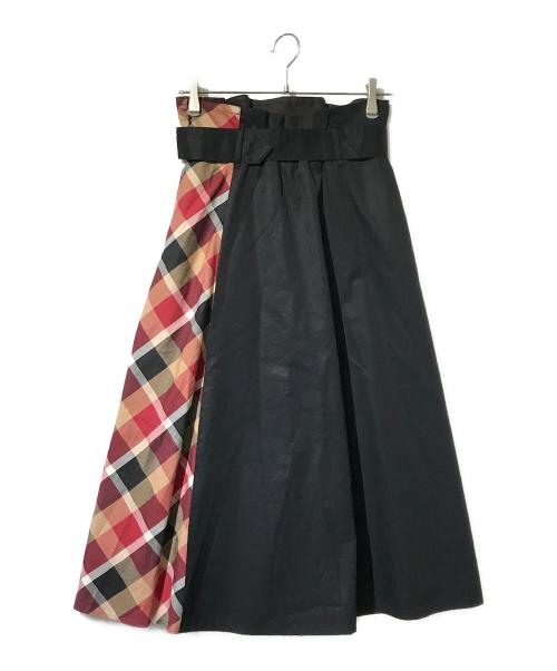 BLUE LABEL CRESTBRIDGE（ブルーレーベルクレストブリッジ）BLUE LABEL CRESTBRIDGE (ブルーレーベルクレストブリッジ) 切替チェックロングスカート ブラック サイズ:38の古着・服飾アイテム