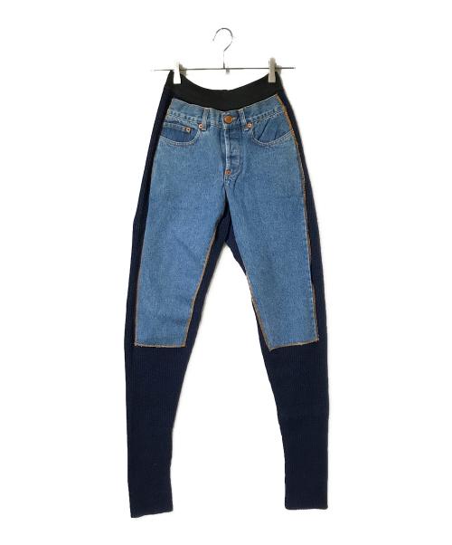 GAULTIER JEANS（ゴルチエジーンズ）GAULTIER JEANS (ゴルチエジーンズ) オールドデニム切替ニットパンツ インディゴ サイズ:Lの古着・服飾アイテム