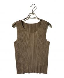 PLEATS PLEASE（プリーツプリーズ）の古着「プリーツノースリーブカットソー」｜ブラウン