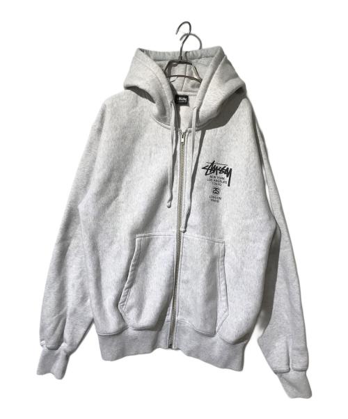 stussy（ステューシー）stussy (ステューシー) WORLD TOUR ZIP HOODIE グレー サイズ:Ｍの古着・服飾アイテム