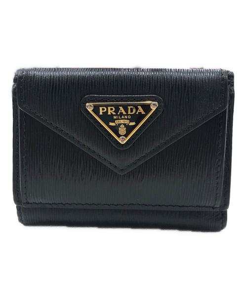 PRADA（プラダ）PRADA (プラダ) サフィアーノ-コンパクトウォレット ブラックの古着・服飾アイテム
