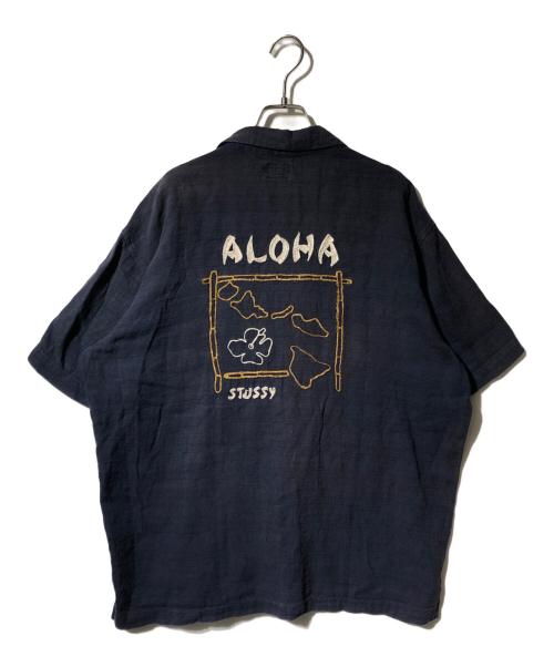 stussy（ステューシー）stussy (ステューシー) ヴィンテージ刺繍アロハシャツ ネイビー サイズ:Lの古着・服飾アイテム