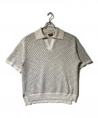 MAISON SPECIALメゾンスペシャル）の古着「Slub Yarn Bias Mesh Prime-Over Short Sleeve Skipper Knit Polo Shirt」｜グレー