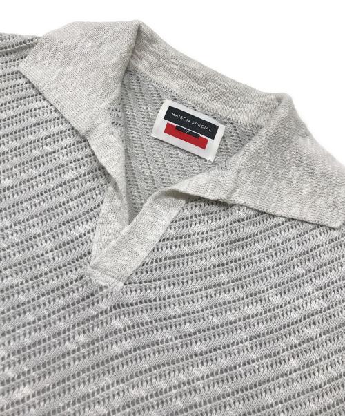 MAISON SPECIAL（メゾンスペシャル）MAISON SPECIAL (メゾンスペシャル) Slub Yarn Bias Mesh Prime-Over Short Sleeve Skipper Knit Polo Shirt グレー サイズ:01の古着・服飾アイテム