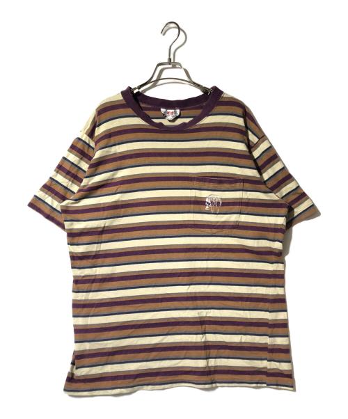 CHRISTIAN FLETCHER（クリスチャンフレッチャー）CHRISTIAN FLETCHER (クリスチャンフレッチャー) ボーダーTシャツ ベージュ×パープル サイズ:Ｌサイズ相当の古着・服飾アイテム