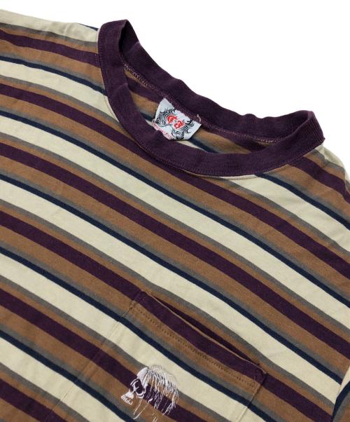 CHRISTIAN FLETCHER（クリスチャンフレッチャー）CHRISTIAN FLETCHER (クリスチャンフレッチャー) ボーダーTシャツ ベージュ×パープル サイズ:Ｌサイズ相当の古着・服飾アイテム