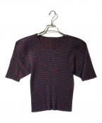 PLEATS PLEASEプリーツプリーズ）の古着「プリーツボーダーカットソー」｜レッド×ネイビー