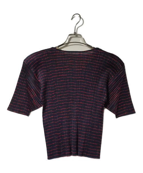 PLEATS PLEASE（プリーツプリーズ）PLEATS PLEASE (プリーツプリーズ) プリーツボーダーカットソー レッド×ネイビー サイズ:3の古着・服飾アイテム