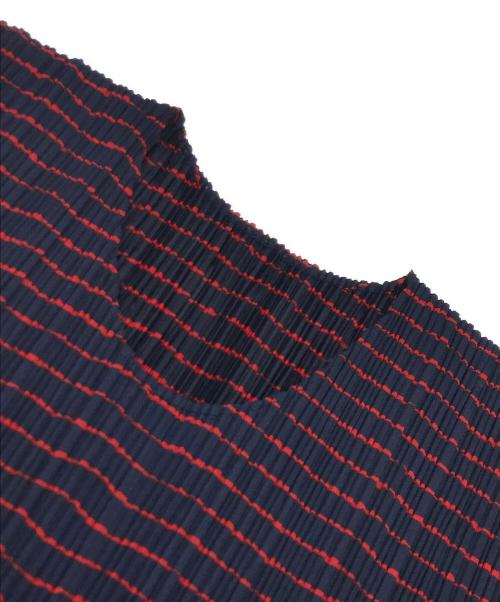 PLEATS PLEASE（プリーツプリーズ）PLEATS PLEASE (プリーツプリーズ) プリーツボーダーカットソー レッド×ネイビー サイズ:3の古着・服飾アイテム