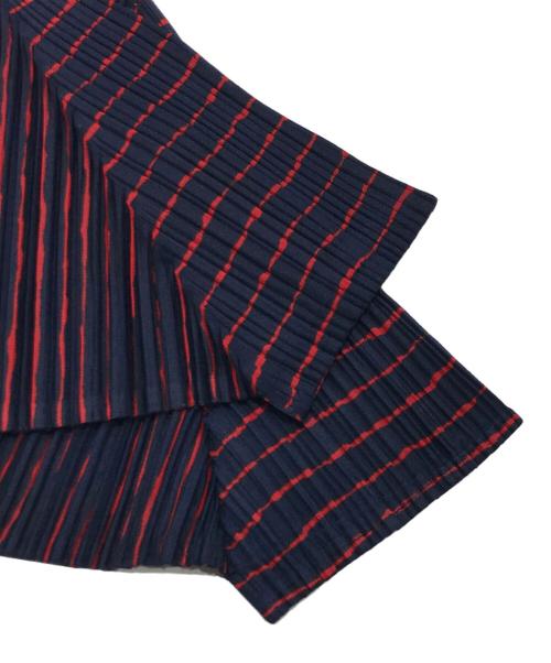 PLEATS PLEASE（プリーツプリーズ）PLEATS PLEASE (プリーツプリーズ) プリーツボーダーカットソー レッド×ネイビー サイズ:3の古着・服飾アイテム
