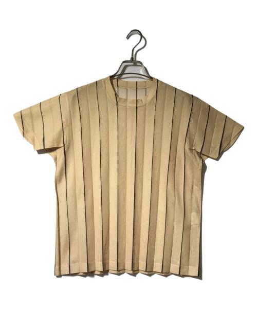 ISSEY MIYAKE（イッセイミヤケ）ISSEY MIYAKE (イッセイミヤケ) ストライププリーツカットソー ベージュ サイズ:Mの古着・服飾アイテム