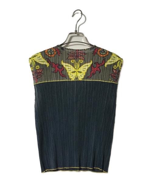 PLEATS PLEASE（プリーツプリーズ）PLEATS PLEASE (プリーツプリーズ) バタフライプリントプリーツベスト イエロー×ブラック サイズ:3の古着・服飾アイテム
