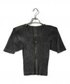 PLEATS PLEASEプリーツプリーズ）の古着「デニム転写プリーツカットソー」｜ブラック