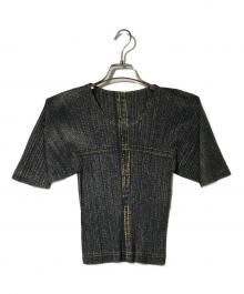 PLEATS PLEASE（プリーツプリーズ）の古着「デニム転写プリーツカットソー」｜ブラック