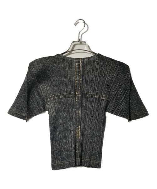 PLEATS PLEASE（プリーツプリーズ）PLEATS PLEASE (プリーツプリーズ) デニム転写プリーツカットソー ブラック サイズ:3の古着・服飾アイテム