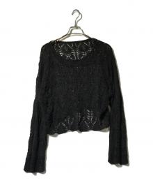 Spick and Span（スピックアンドスパン）の古着「ギマコットン透かし編みボートネックニット」｜ブラック