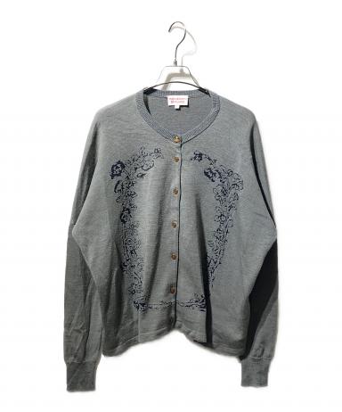 Vivienne Westwood カーディガン グレー ストライプ襟 ストライプ ORB PATCH Vネックカーディガン(グレー)（メンズ