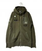 LOOPWHEELERループウィラー）の古着「ワッペンジップアップフーディ」｜カーキ