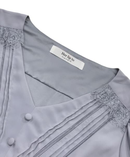 HER LIP TO（ハーリップトゥ）HER LIP TO (ハーリップトゥ) Lace Sleeve Crepe Long Dress ネイビー サイズ:Mの古着・服飾アイテム