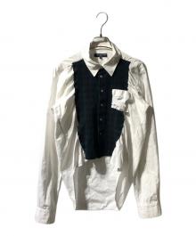 COMME des GARCONS HOMME（コムデギャルソン オム）の古着「フロントウール縮絨タータンチェック切替シャツ」｜ホワイト