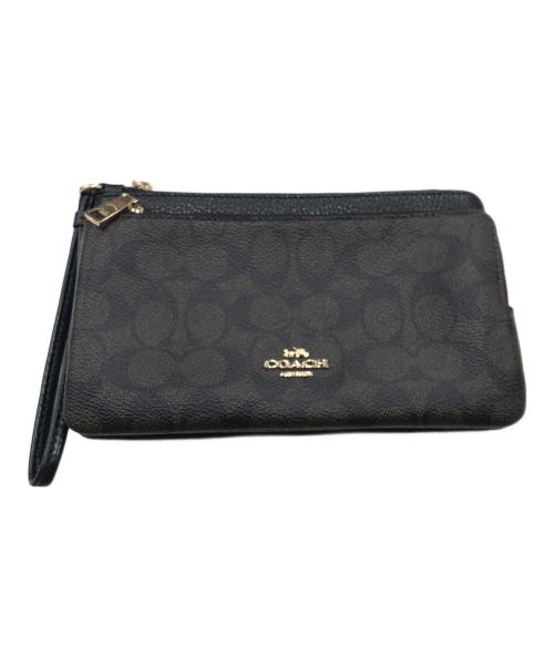 COACH（コーチ）COACH (コーチ) ダブル ジップ ウォレット・シグネチャー キャンバス ブラウンの古着・服飾アイテム